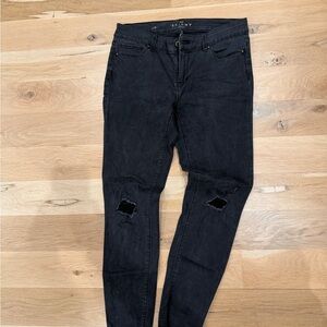 White House Black Market Women's Black Skinny Jeans with Knee Rips